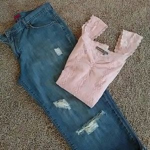 100 Fire Jeans Distressed Lisa Boyfriend Capri Sz 9
